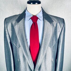 Vintage Circle S Western Blazer Mens 46R Gray Stretch Sport Coat Cowboy Jacket